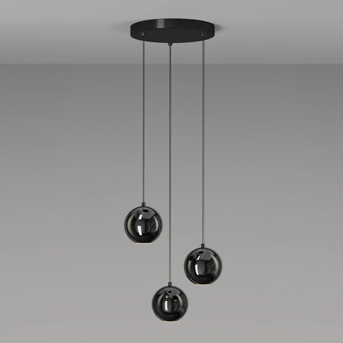 Готовая комбинация подвесных светодиодных светильников с глянцевым черным корпусом шарообразной формы OSTE TRIO D33