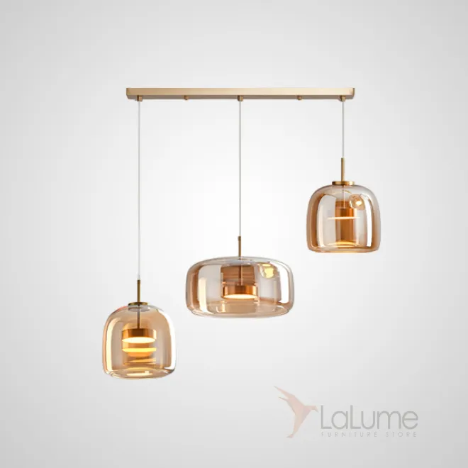 Готовая комбинация подвесных светодиодных светильников c абажурами из дымчатого и янтарного стекла NALLE TRIO L80 Amber