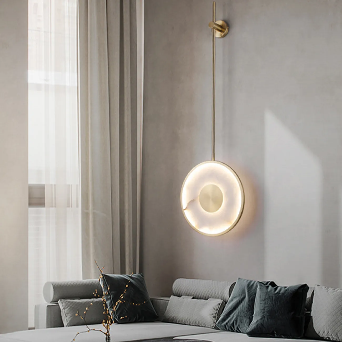 Настенный светодиодный светильник с плоским дисковидным рассеивателем из белого мрамора SORLE