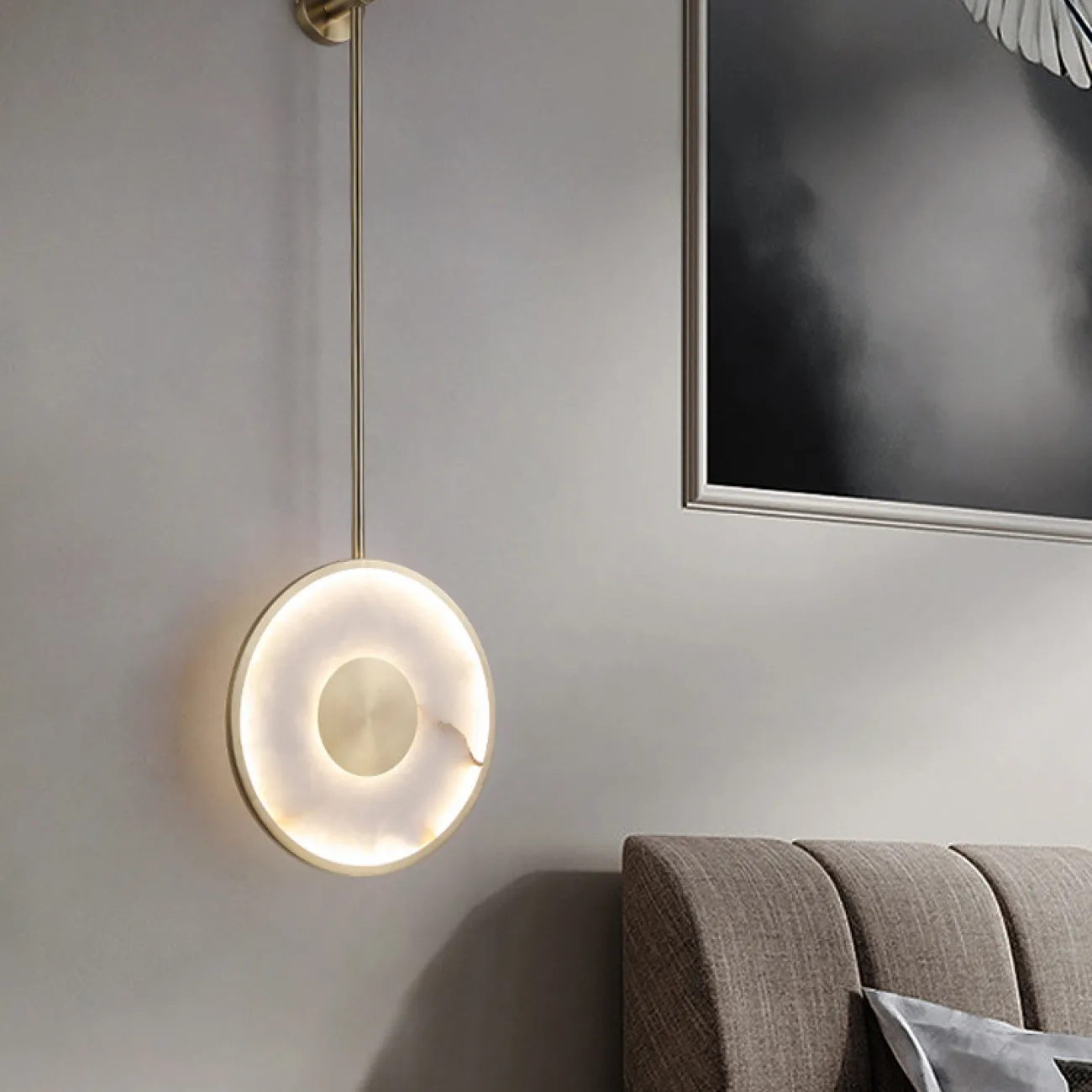 Настенный светодиодный светильник с плоским дисковидным рассеивателем из белого мрамора SORLE