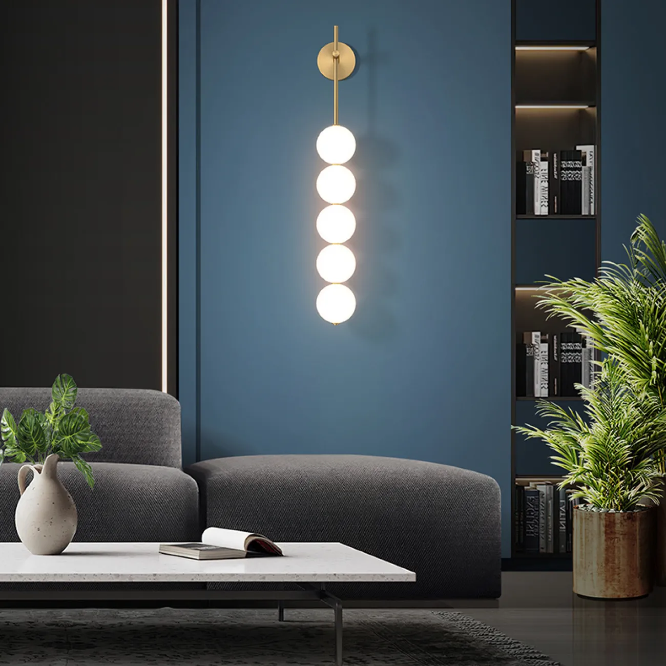 Серия настенных светильников с шарообразными плафонами на вертикальной стойке из настоящей латуни MARRY WALL L2