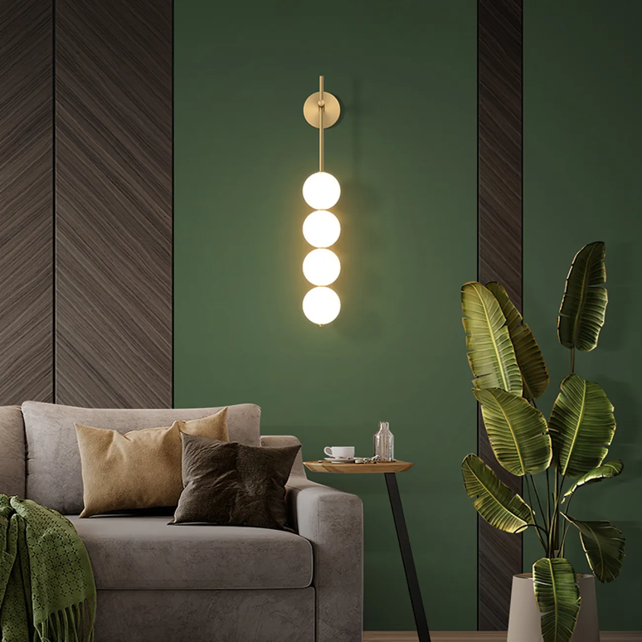 Серия настенных светильников с шарообразными плафонами на вертикальной стойке из настоящей латуни MARRY WALL L2