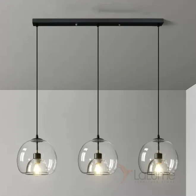  Готовая комбинация подвесных светильников с двойными шарообразными плафонами из тонированного и прозрачного стекла FOCUS TRIO L80 Transparent