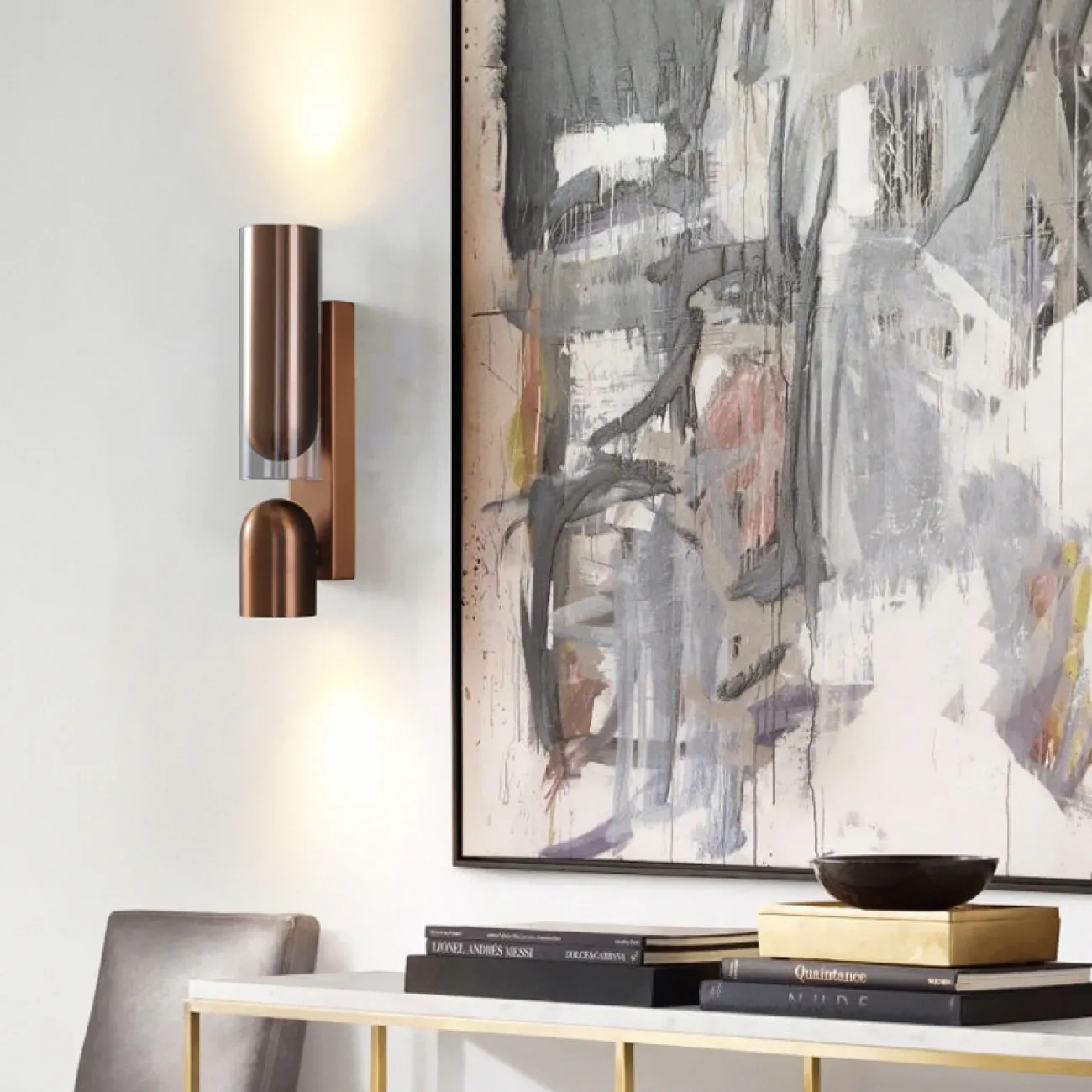 Серия настенных светильников со стеклянным рассеивателем и поворотным спотом на прямоугольном креплении LOTAR Rose Gold