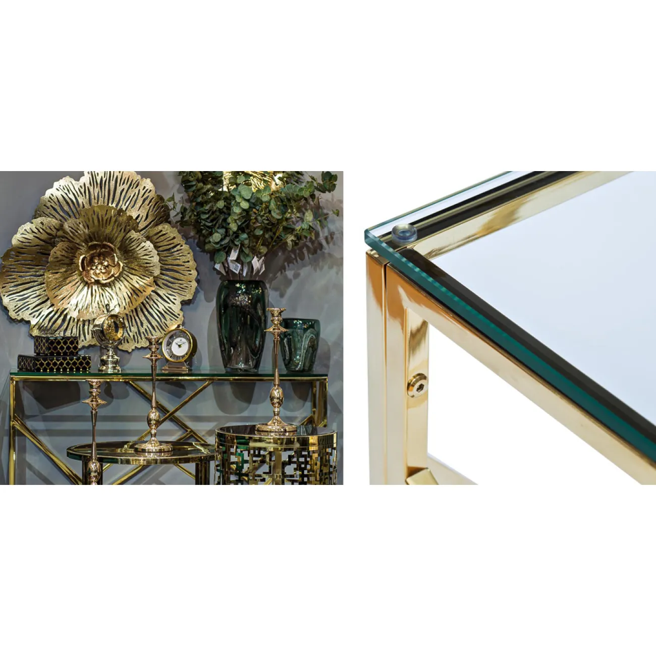 Консоль Serene Furnishing Gold Clear Glass Top Console от LaLume
