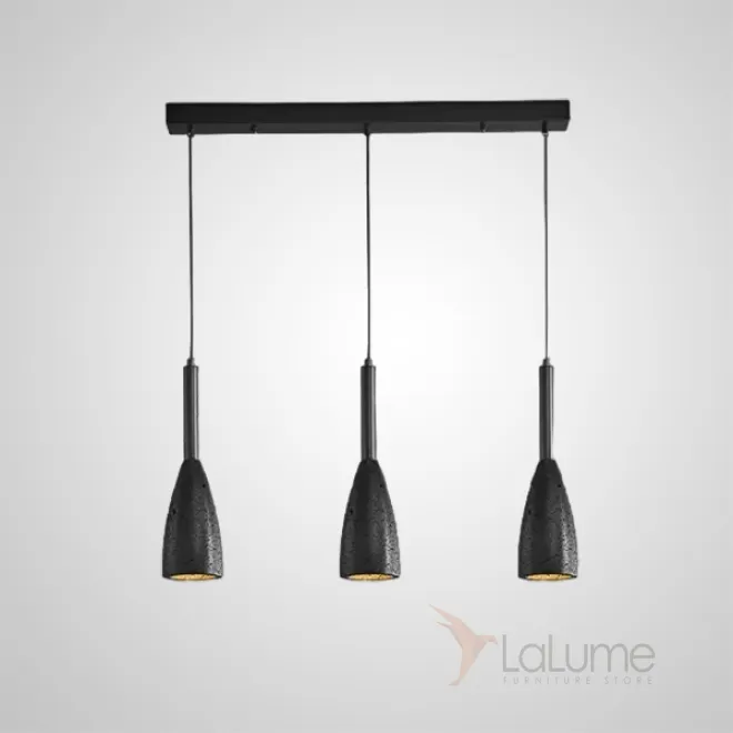Готовая комбинация подвесных светильников с рельефными плафонами в форме кегель из черного лавового камня DALBY STONE COMBO L70