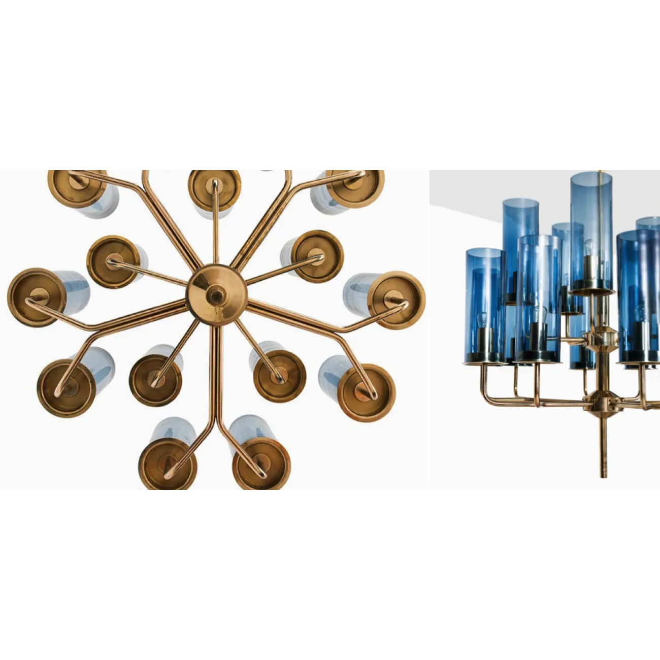 Люстра Hans-Agne Jakobsson Brass &amp; Blue Glass Tube Chandelier 10<br /> designed by Hans-Agne Jakobsson