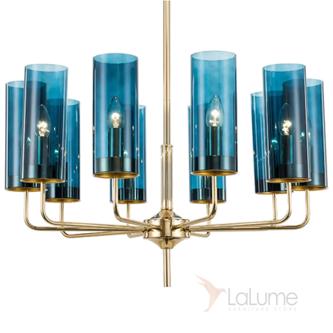Люстра Hans-Agne Jakobsson Brass &amp; Blue Glass Tube Chandelier 10<br /> designed by Hans-Agne Jakobsson
