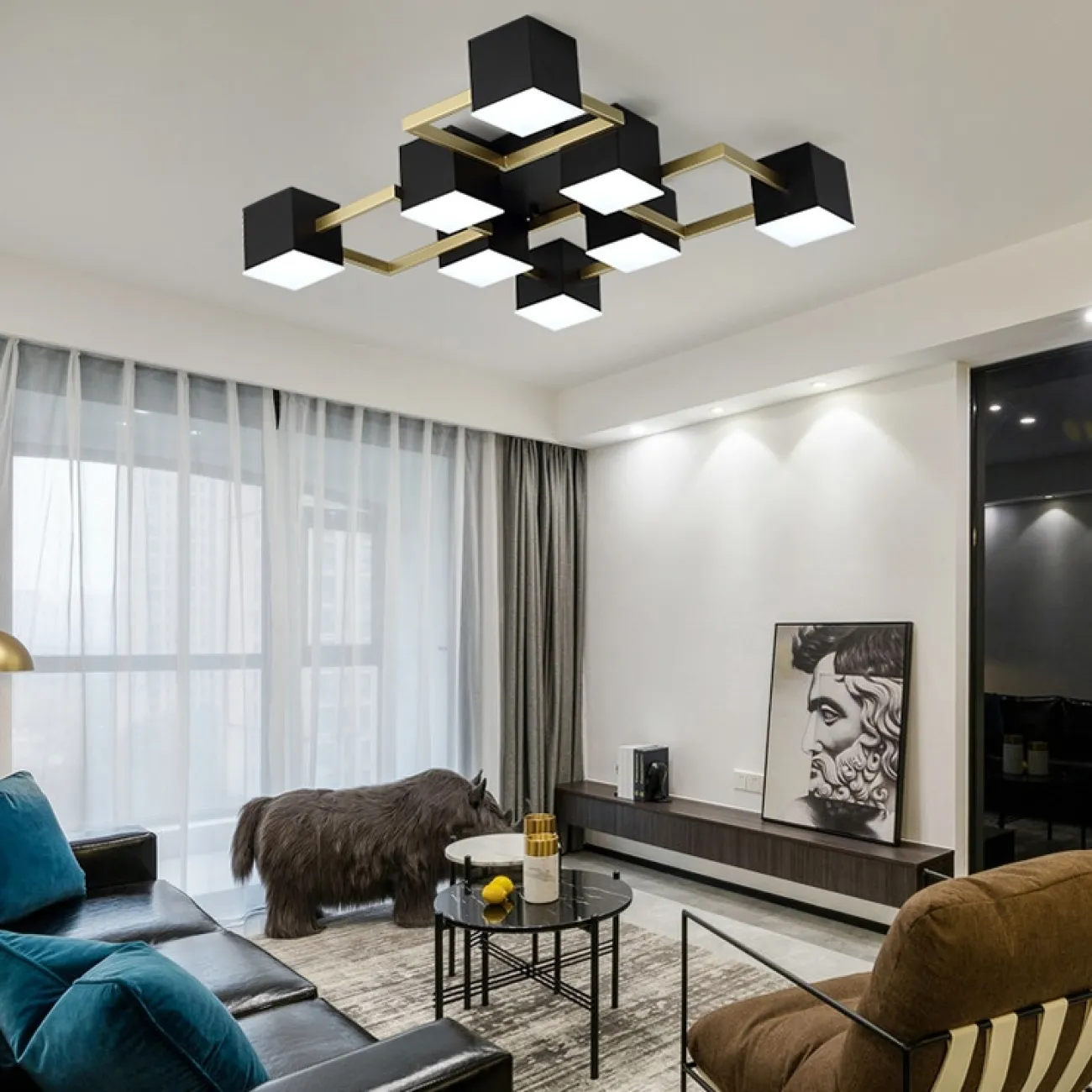 Дизайнерская потолочная люстра геометрической формы FRAME L95 от ImperiumLoft