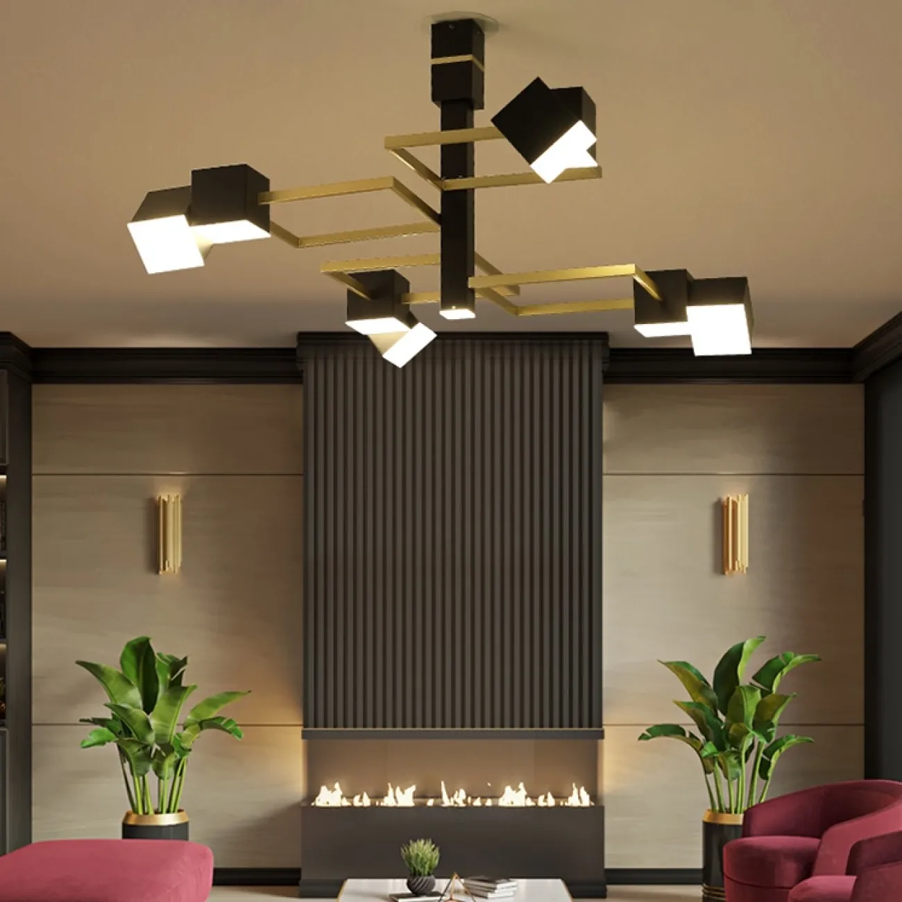 Дизайнерская потолочная люстра геометрической формы FRAME L95 от ImperiumLoft