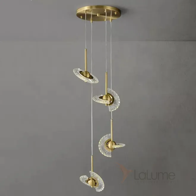 Готовая комбинация подвесных светильников с плафонами в виде комбинации двух ажурных поворотных лопастей и шаровидного центра PHOENIX LUX COMBO D36 L4