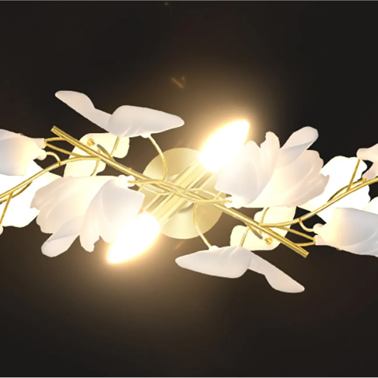 Серия настенных светильников на ветвистом каркасе с белыми рассеивателями, имитирующими листья гинкго JULIETTA WALL L2