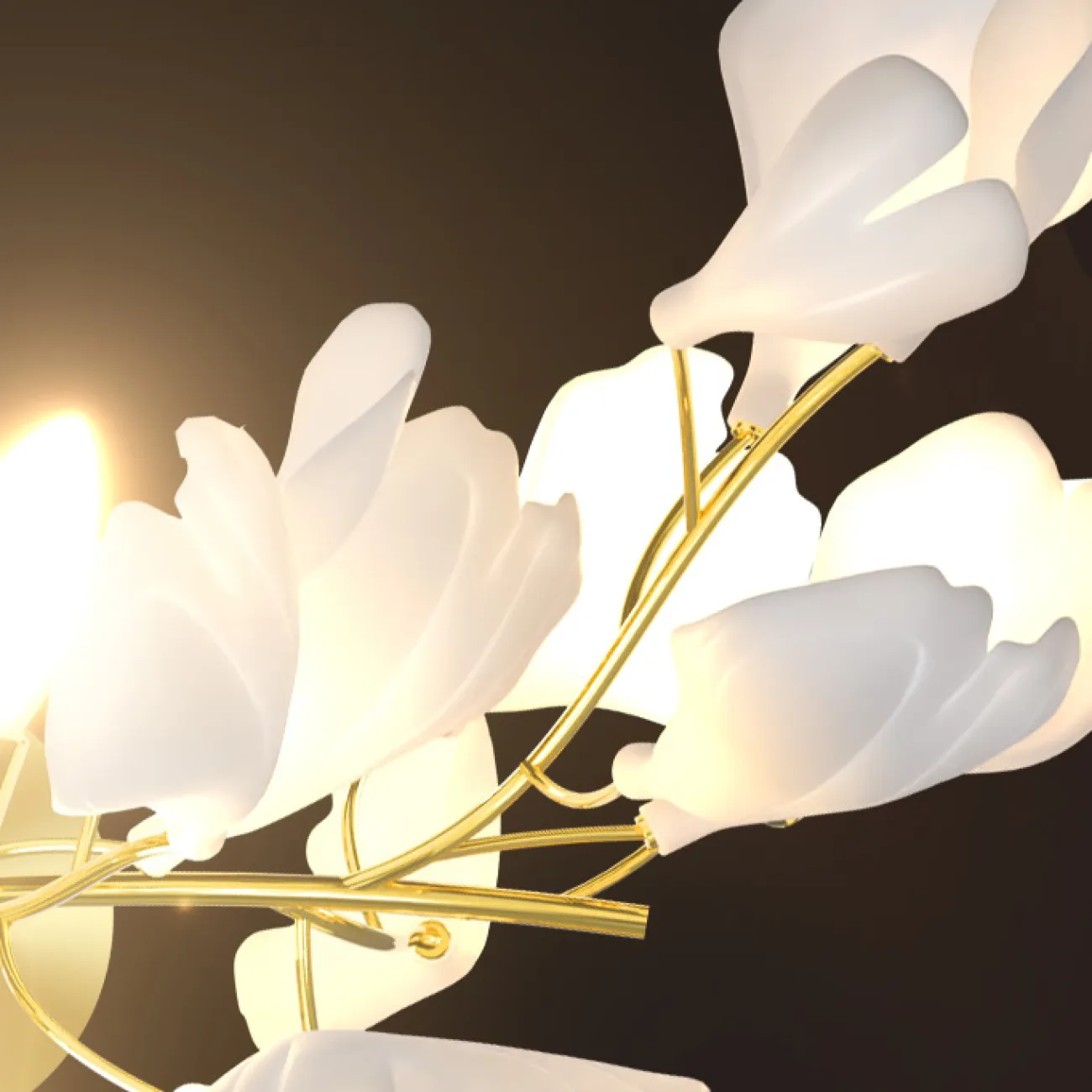 Серия настенных светильников на ветвистом каркасе с белыми рассеивателями, имитирующими листья гинкго JULIETTA WALL L2