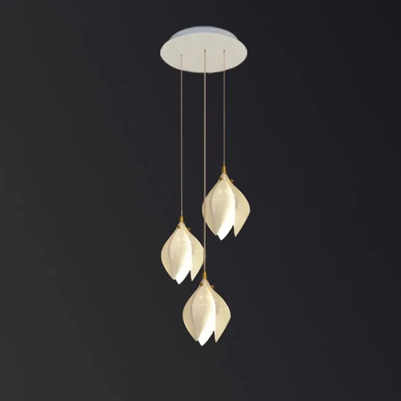 Готовая комбинация подвесных светильников с каплевидными плафонами из нефритового фарфора в форме белых бутонов LEA MORE D22