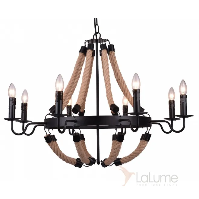 ЛЮСТРА RATTAN CHANDELIER METALL 8 LOFT ROPE LIGHT от LaLume
