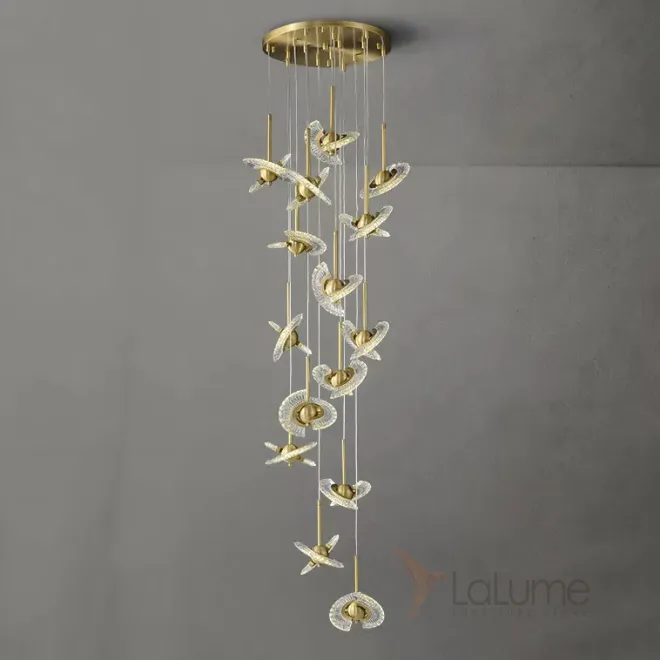 Готовая комбинация подвесных светильников с плафонами в виде комбинации двух ажурных поворотных лопастей и шаровидного центра PHOENIX LUX COMBO D48 L15