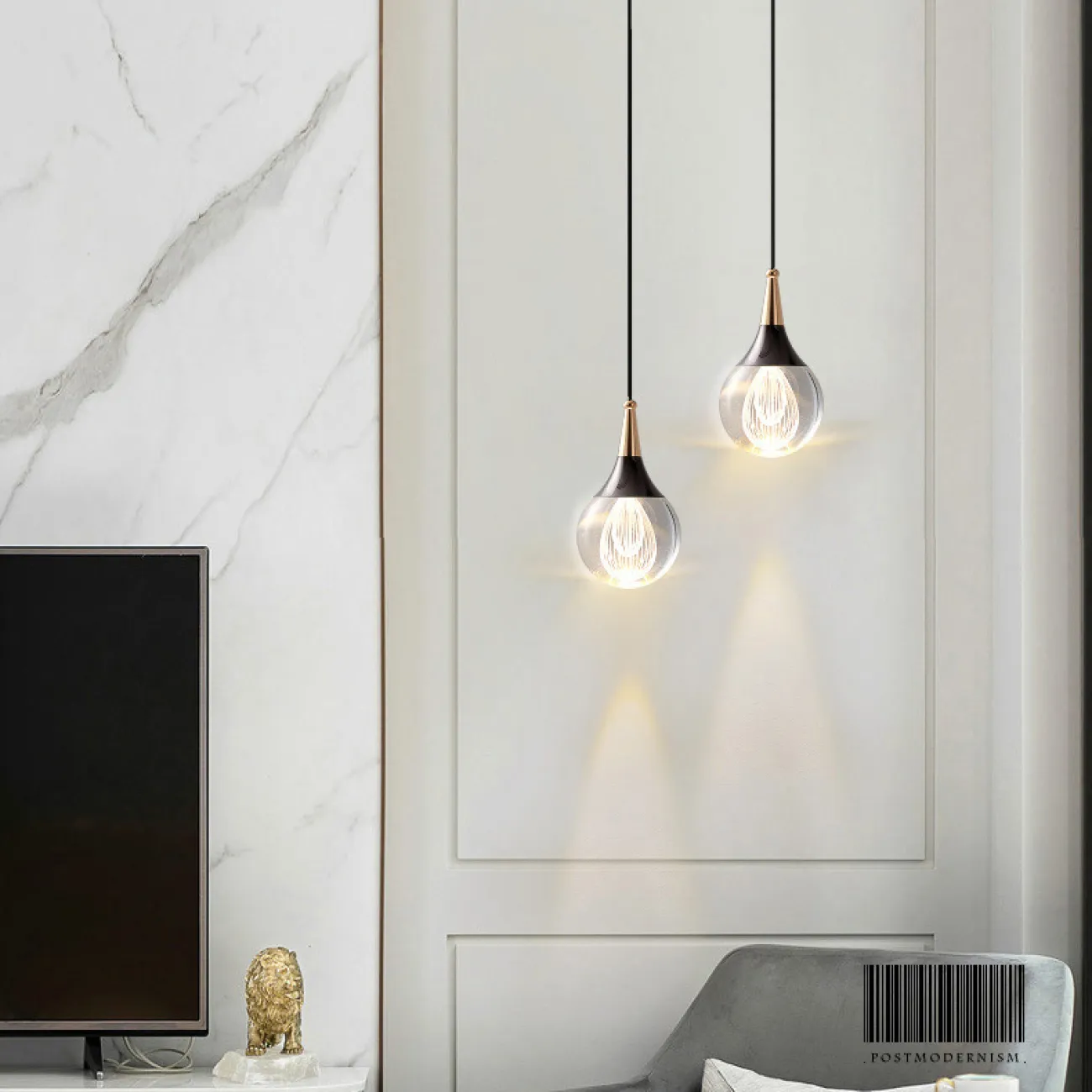 Готовая комбинация подвесных светодиодных светильников с лазерной гравировкой внутри шарообразных хрустальных рассеивателей SOFUS DUO C