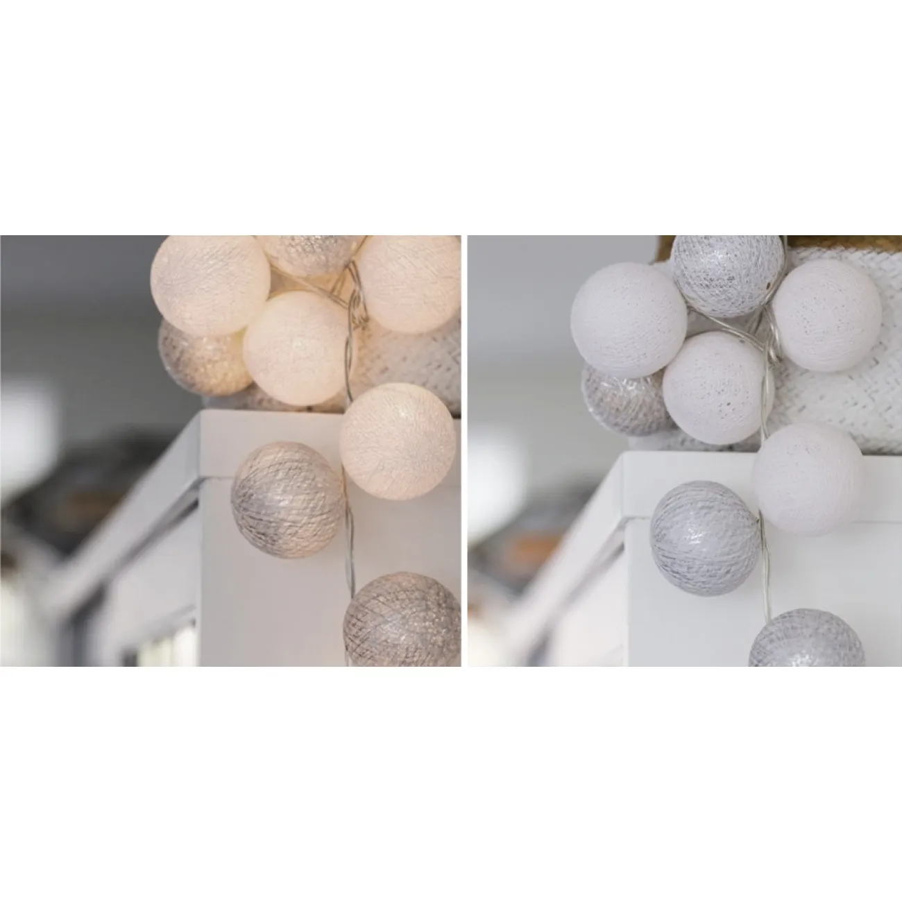 Гирлянда хлопковые фонарики Сotton Ball White-Silver