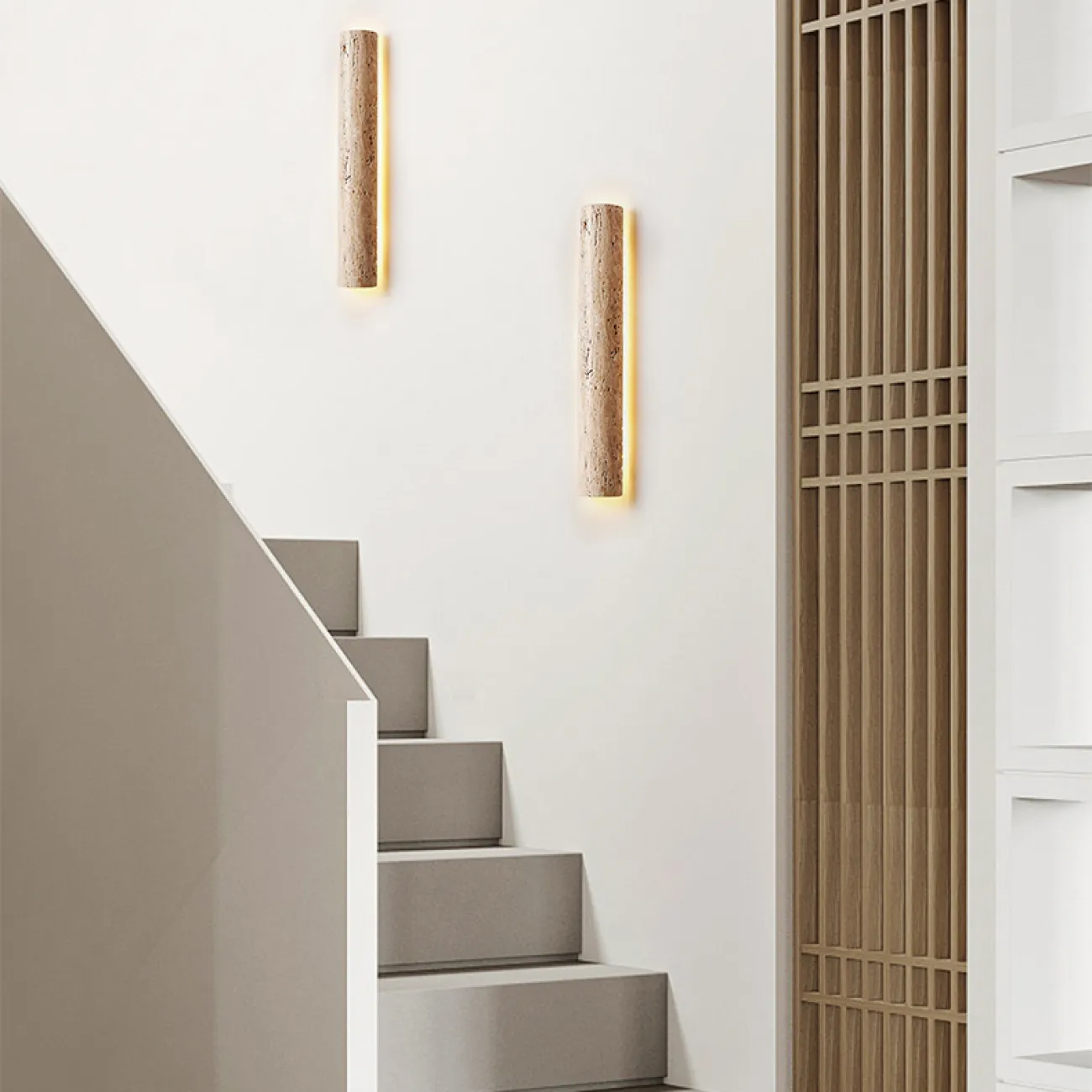 Серия настенных светодиодных светильников с вытянутым цилиндрическим корпусом из желтого камня травертина RAIKO L60 Серия настенных светодиодных светильников с вытянутым цилиндрическим корпусом из желтого камня травертина RAIKO L60