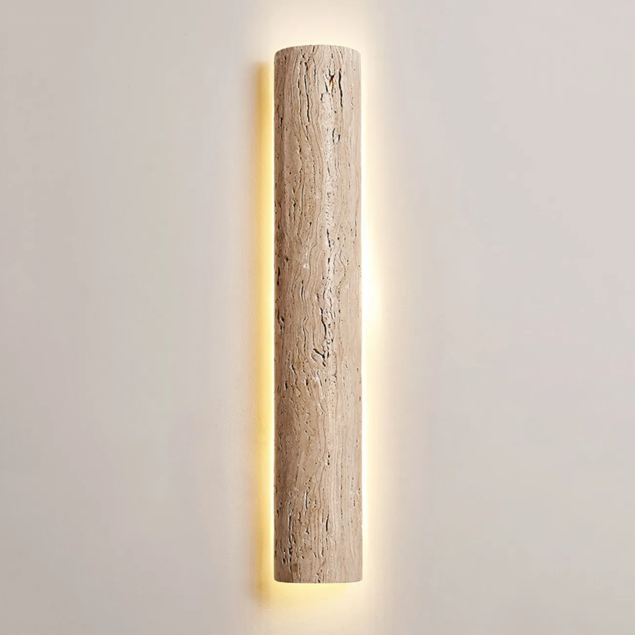 Серия настенных светодиодных светильников с вытянутым цилиндрическим корпусом из желтого камня травертина RAIKO L60 Серия настенных светодиодных светильников с вытянутым цилиндрическим корпусом из желтого камня травертина RAIKO L60