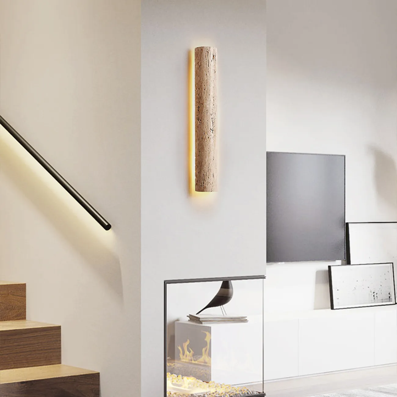 Серия настенных светодиодных светильников с вытянутым цилиндрическим корпусом из желтого камня травертина RAIKO L60 Серия настенных светодиодных светильников с вытянутым цилиндрическим корпусом из желтого камня травертина RAIKO L60