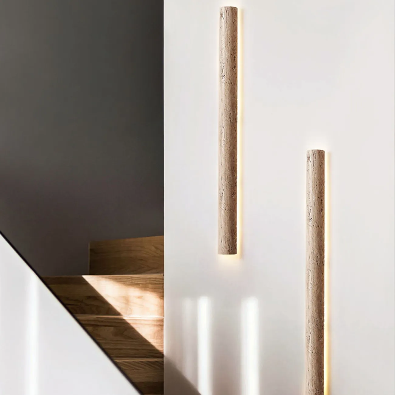 Серия настенных светодиодных светильников с вытянутым цилиндрическим корпусом из желтого камня травертина RAIKO L60 Серия настенных светодиодных светильников с вытянутым цилиндрическим корпусом из желтого камня травертина RAIKO L60