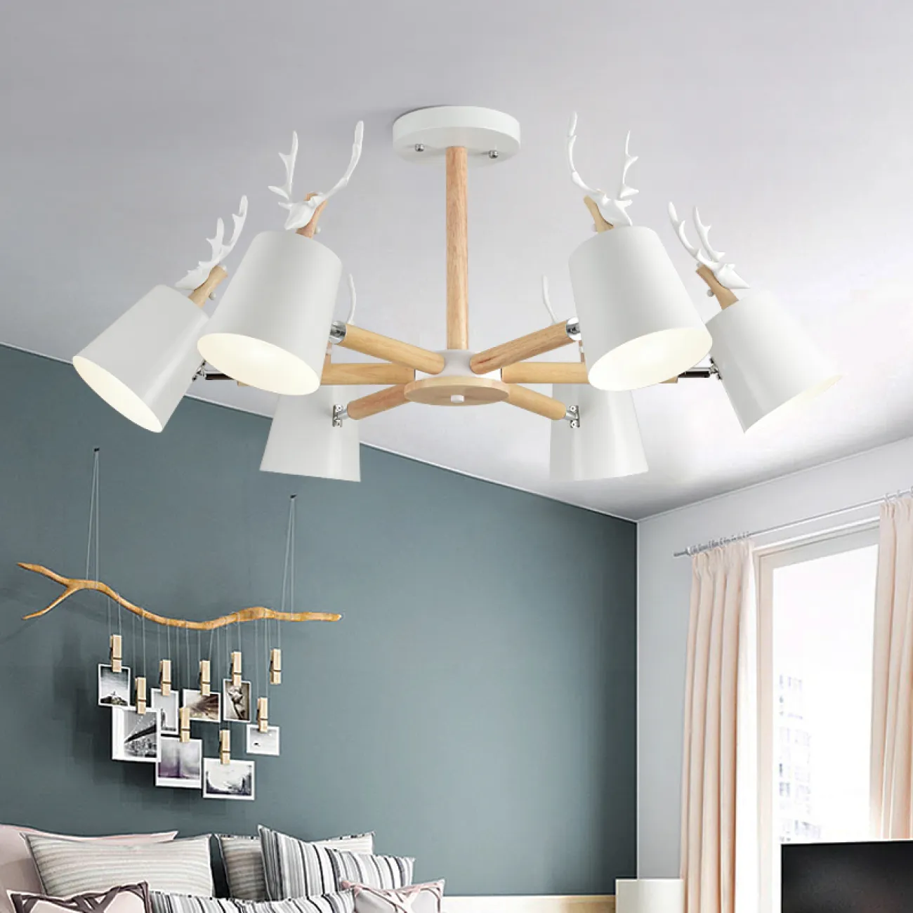 Потолочная люстра с рожками DEER B3 White от ImperiumLoft