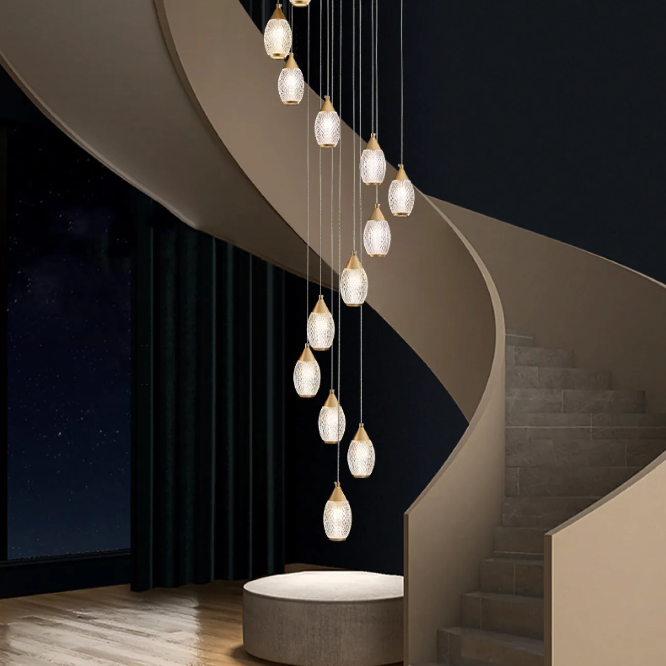 Готовая комбинация подвесных светильников с рельефными рассеивателями каплевидной формы FRIDOLIN D50