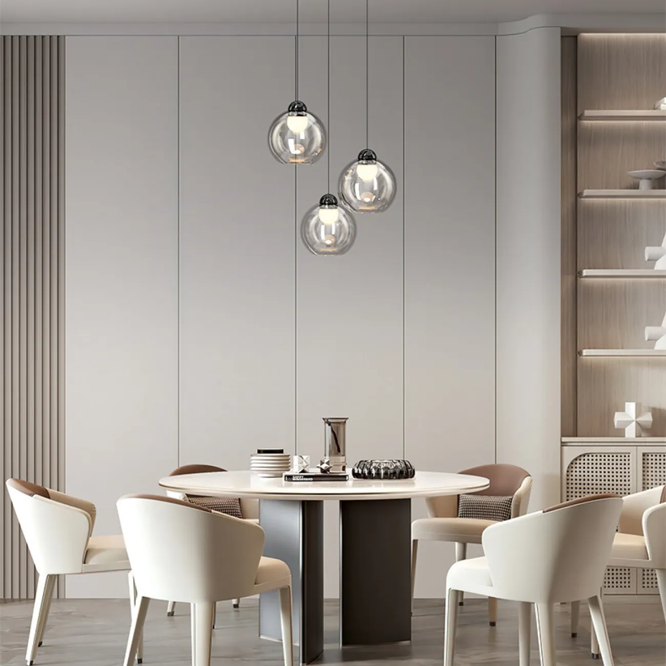 Готовая комбинация подвесных светодиодных светильников c шарообразными плафонами из прозрачного стекла NELSON TRIO D33