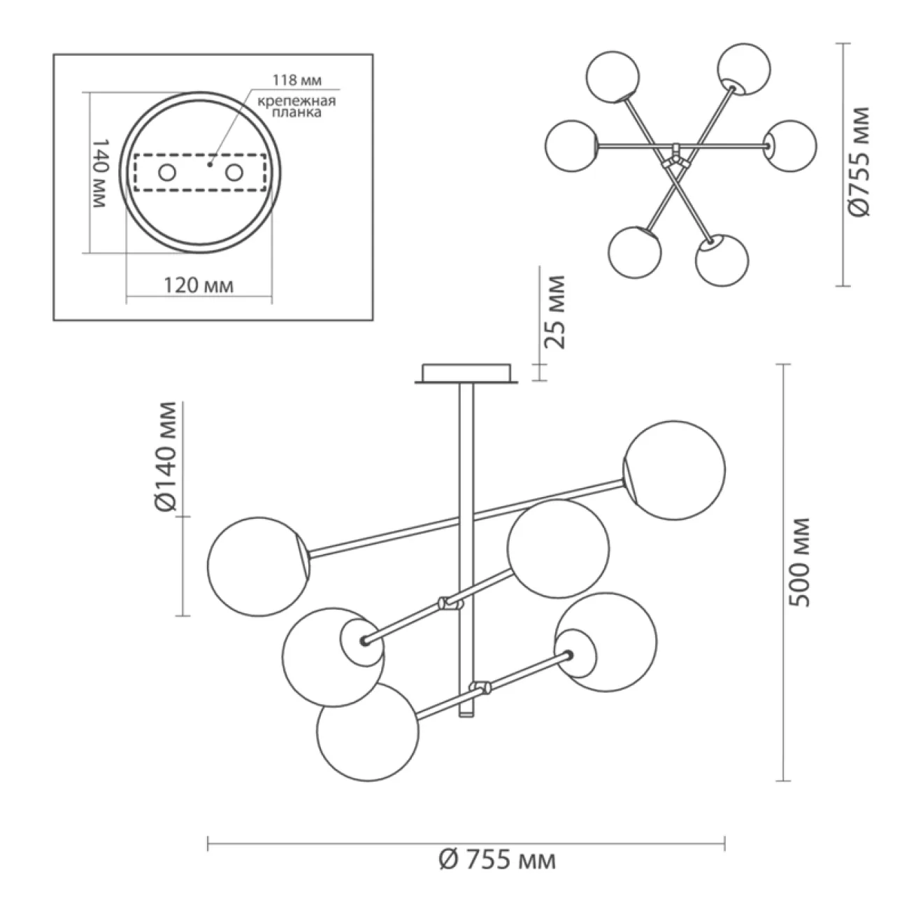 Люстра Bolle hanging 6 lamp Multi Color