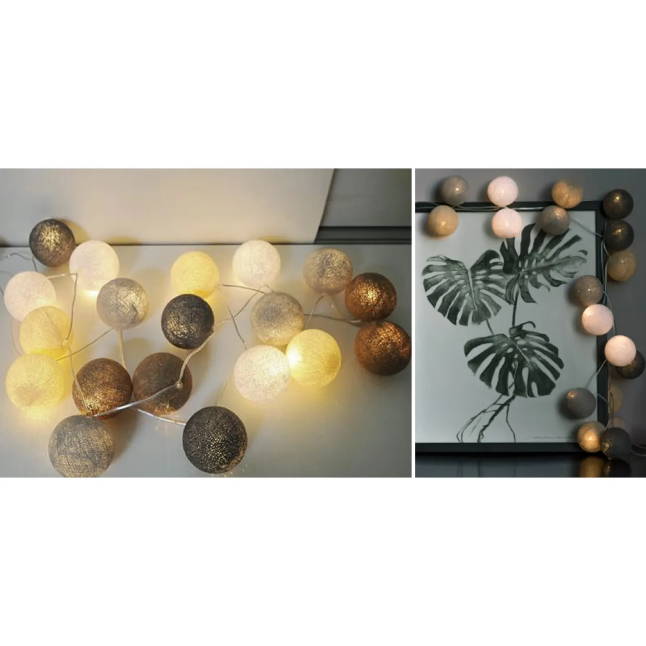 Гирлянда хлопковые фонарики Сotton Ball Sand-Grey