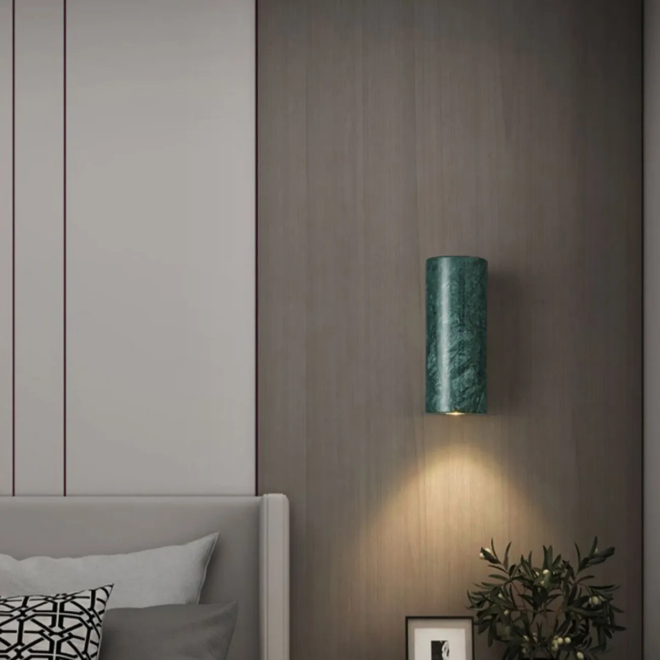 Серия настенных светильников с цилиндрическими плафонами из мрамора на прямоугольном креплении MYTH White Серия настенных светильников с цилиндрическими плафонами из мрамора на прямоугольном креплении MYTH White