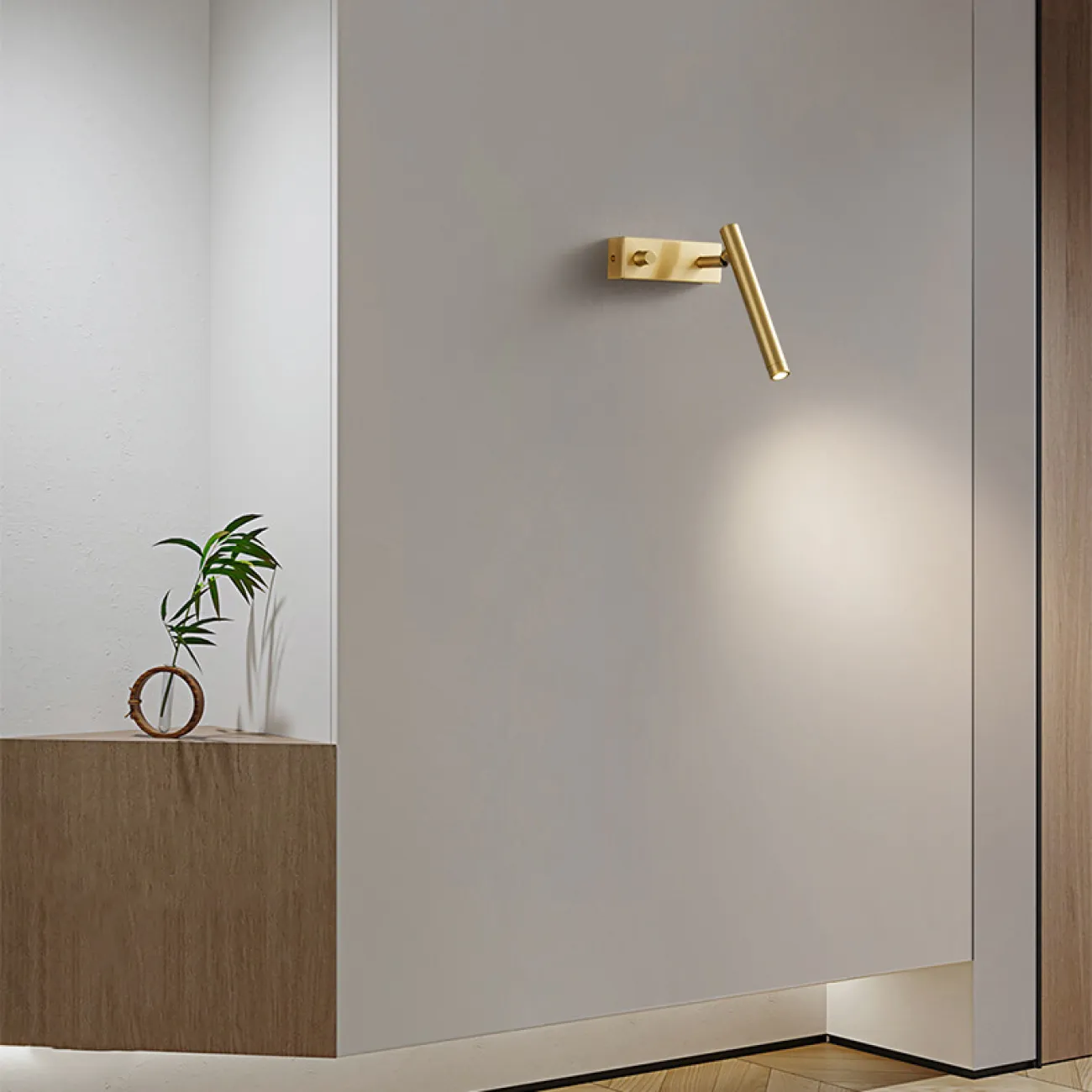 Настенный светодиодный светильник с вращающимся спотом и выключателем на прямоугольном креплении STALE Brass