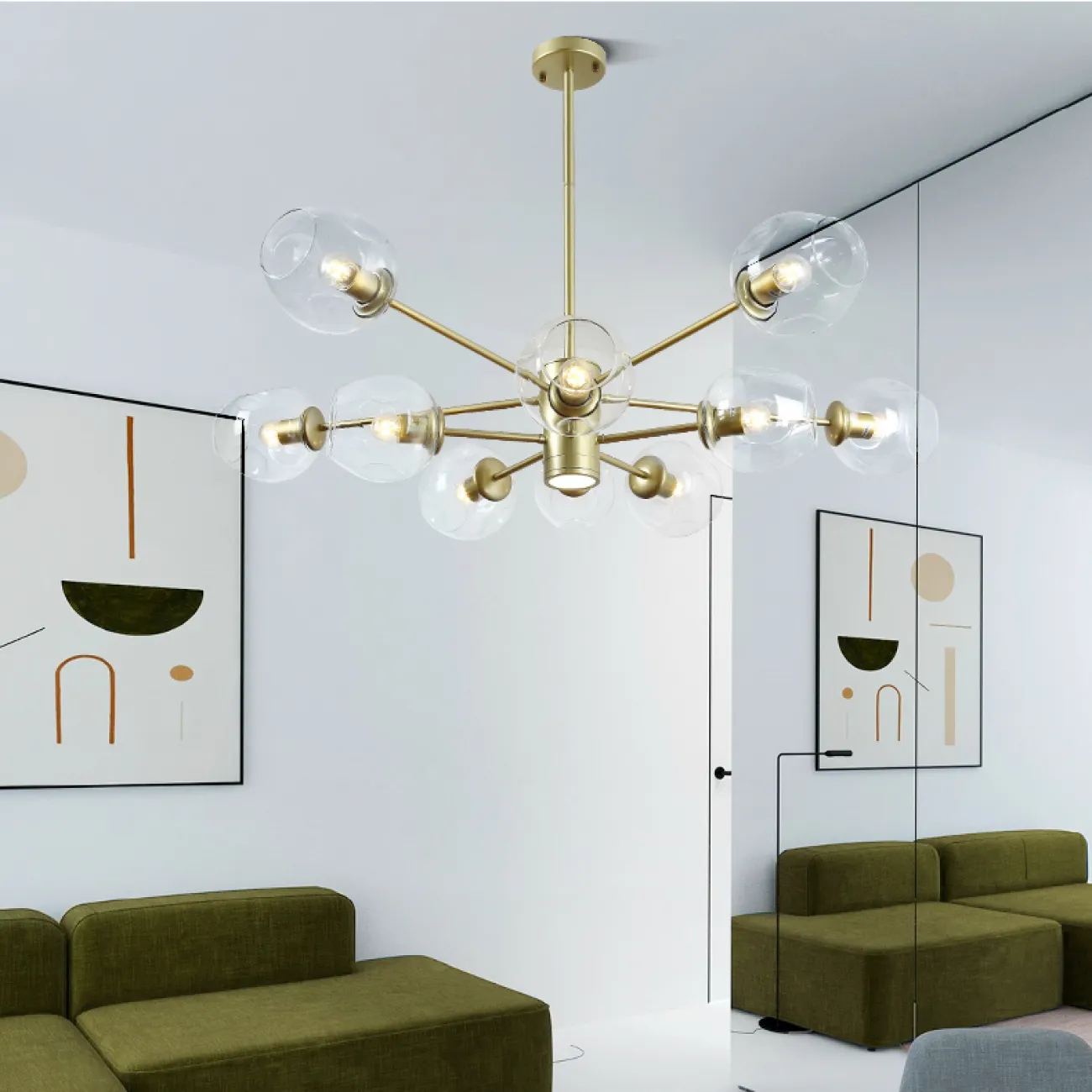 Люстра на штанге MARINE D104 10 lamps Gold/Transparent от ImperiumLoft
