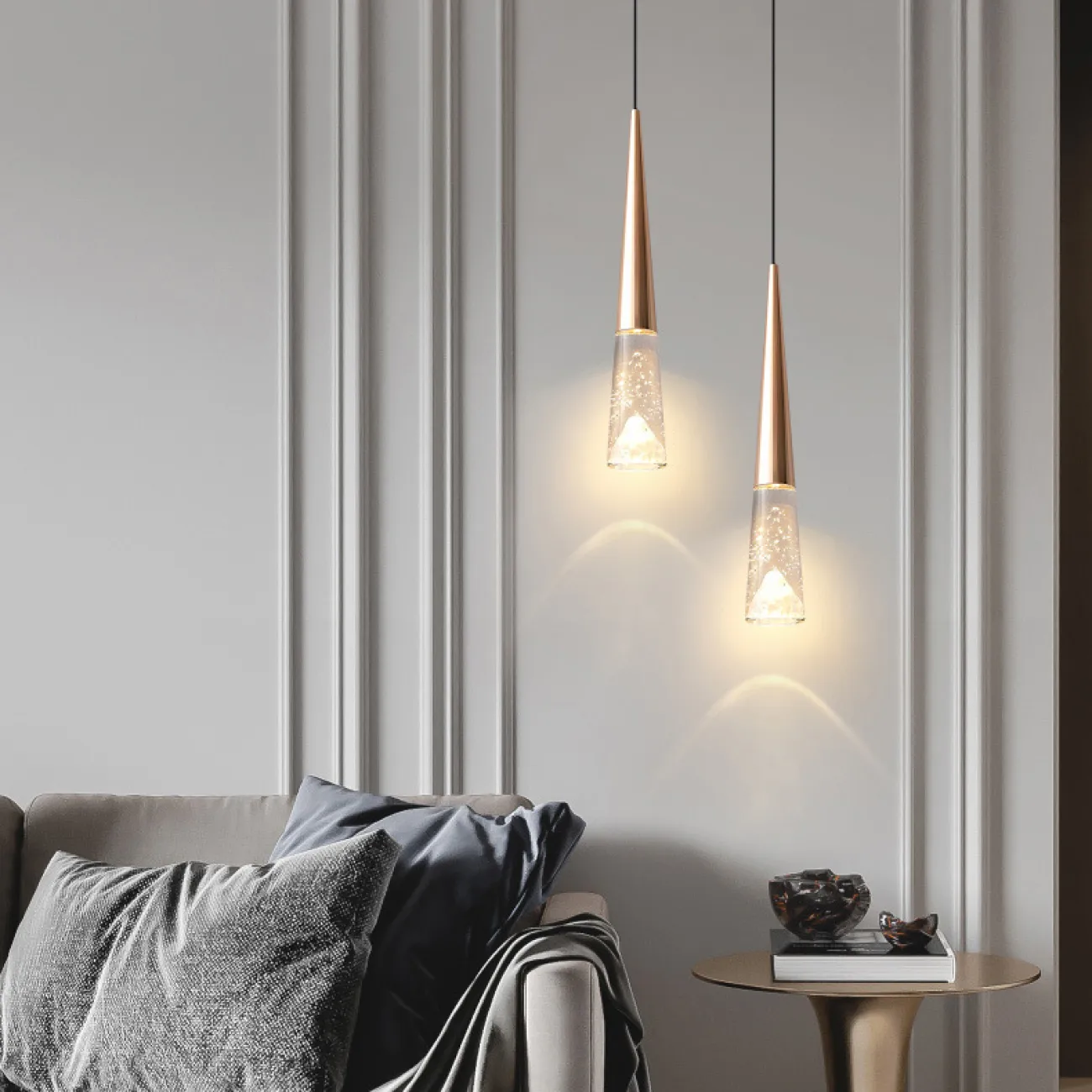 Готовая комбинация подвесных светодиодных светильников с двумя хрустальными рассеивателями с эффектом воздушных пузырьков ELIAN DUO