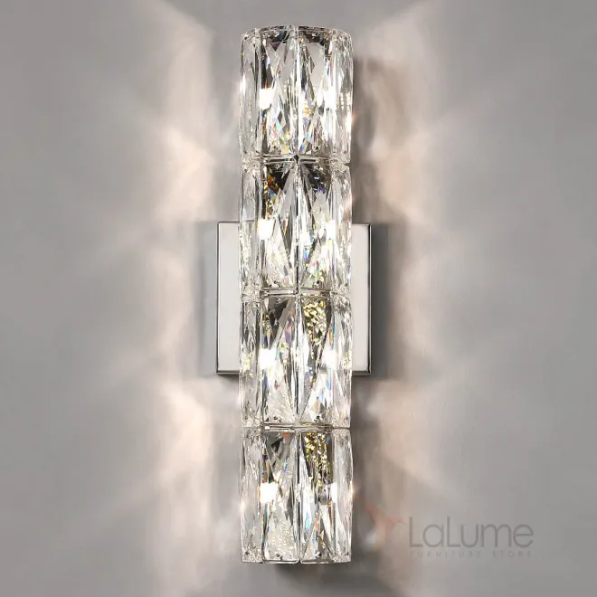 Серия настенных светильников с вытянутым цилиндрическим плафоном из прямоугольных хрустальных пластин MONNA H46 Серия настенных светильников с вытянутым цилиндрическим плафоном из прямоугольных хрустальных пластин MONNA H46