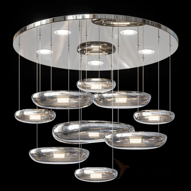 Серия подвесных светодиодных светильников с вытянутыми округлыми плафонами из выдувного стекла MANNA D80