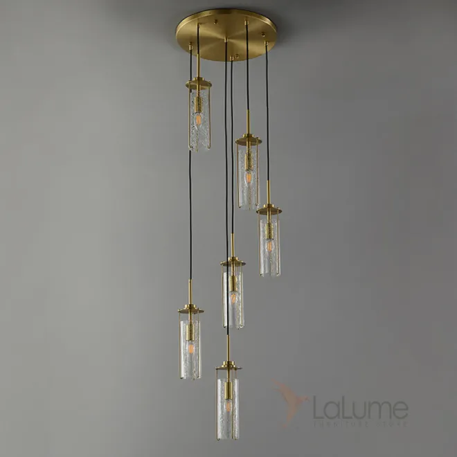 Готовая комбинация подвесных светильников с цилиндрическими плафонами из кракелированного стекла в металлических держателях GABRIELLA MORE