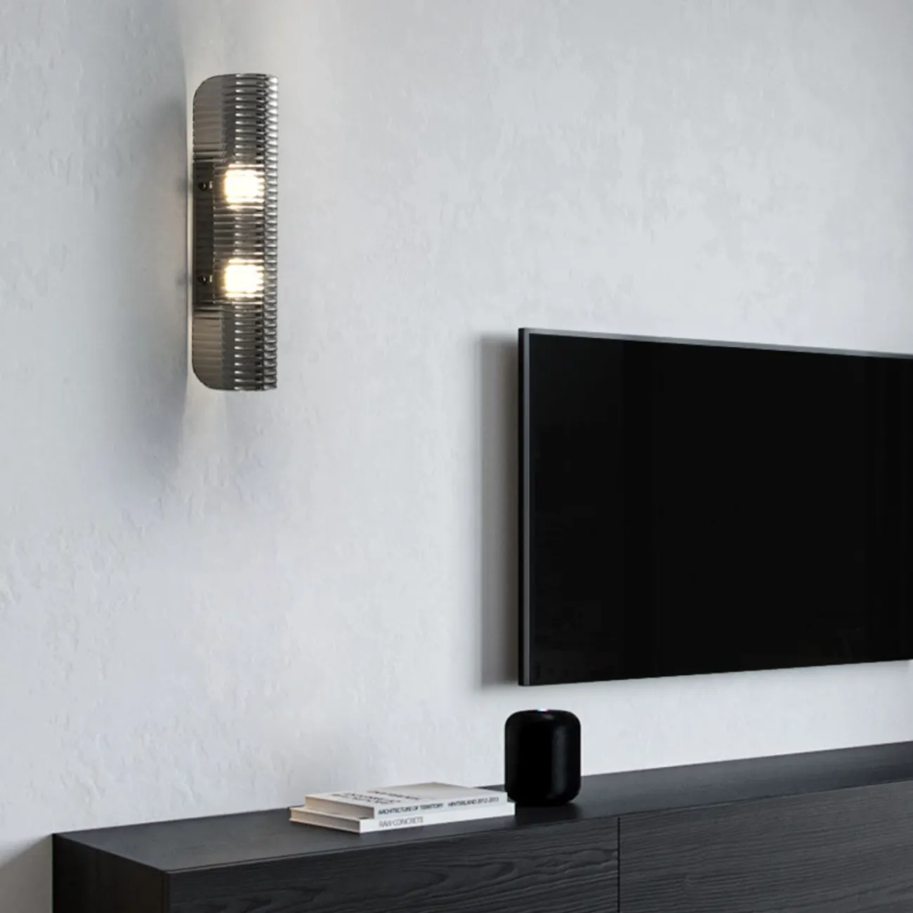 Серия настенных светодиодных светильников с изогнутыми рельефными рассеивателями из дымчатого стекла GASPAR WALL H48