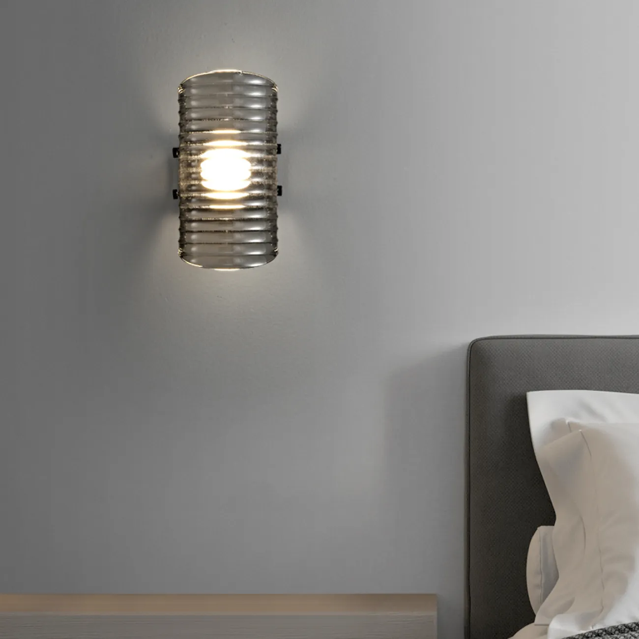 Серия настенных светодиодных светильников с изогнутыми рельефными рассеивателями из дымчатого стекла GASPAR WALL H48