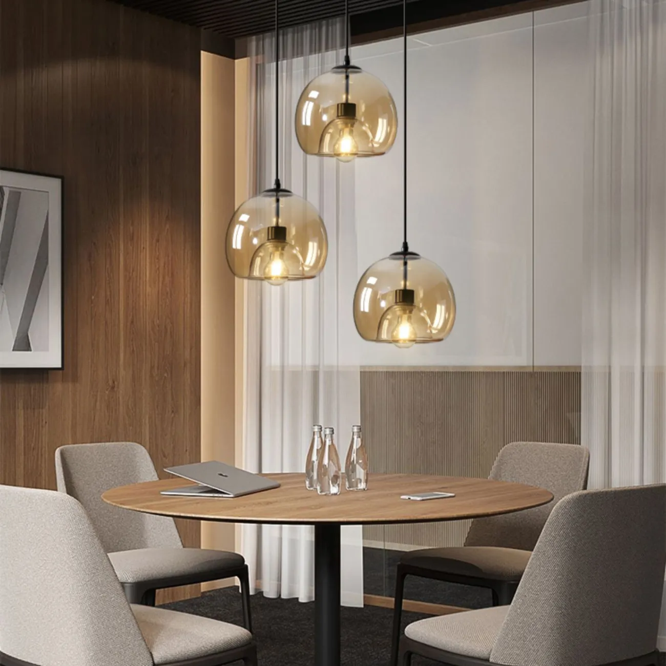  Готовая комбинация подвесных светильников с двойными шарообразными плафонами из тонированного и прозрачного стекла FOCUS TRIO L80 Transparent