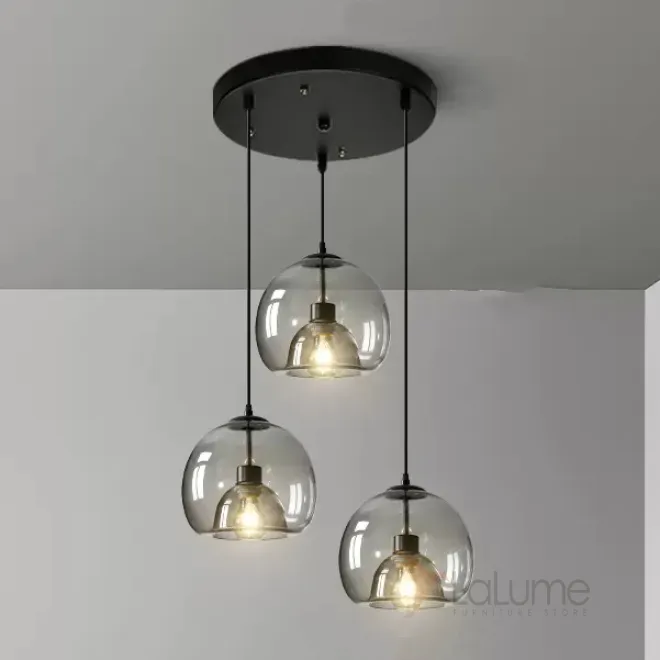 Готовая комбинация подвесных светильников с двойными шарообразными плафонами из тонированного и прозрачного стекла FOCUS TRIO D30 Grey Готовая комбинация подвесных светильников с двойными шарообразными плафонами из тонированного и прозрачного стекла FOCUS TRIO D30 Grey
