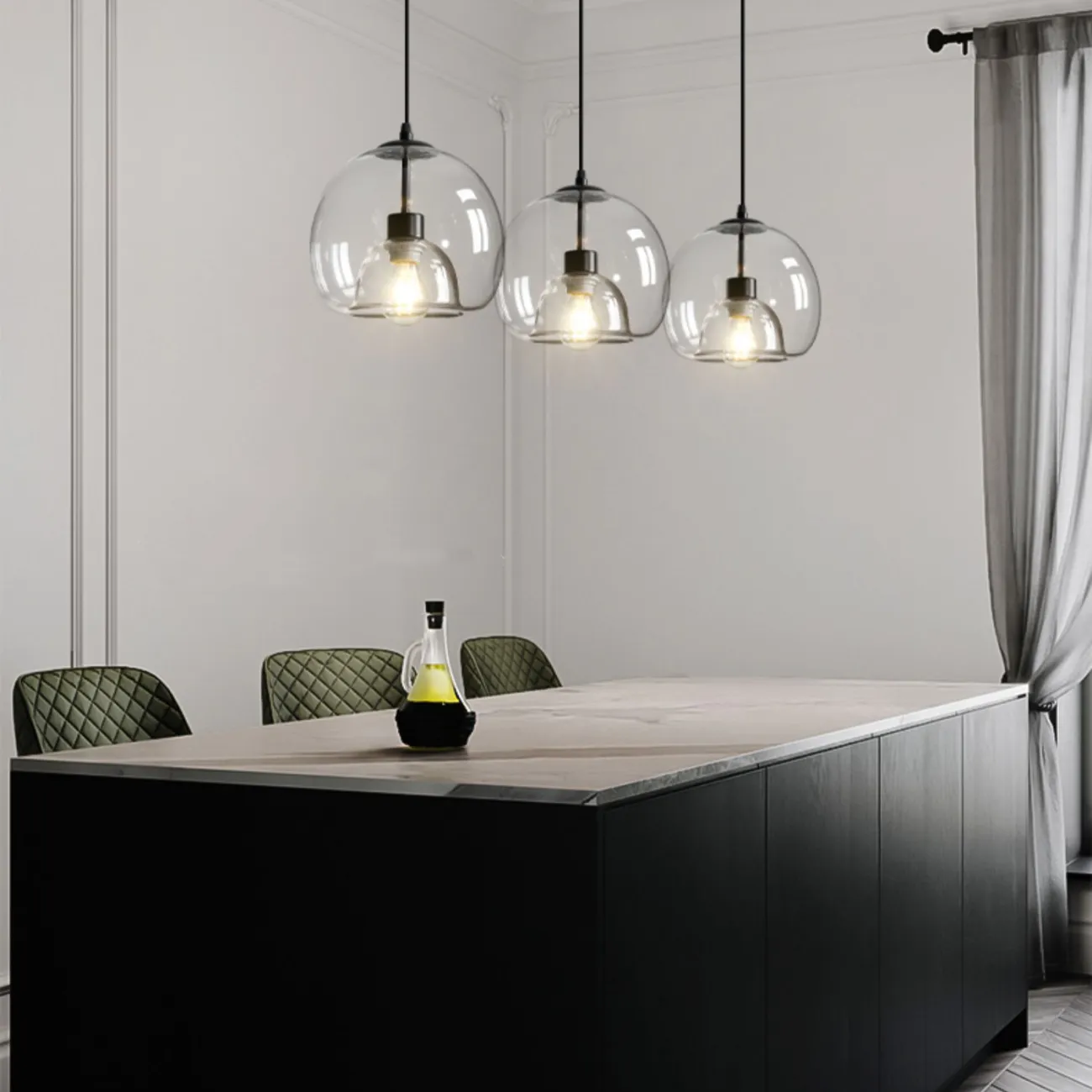  Готовая комбинация подвесных светильников с двойными шарообразными плафонами из тонированного и прозрачного стекла FOCUS TRIO L80 Transparent