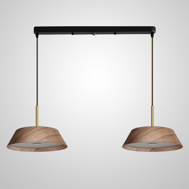 Готовая комбинация подвесных светодиодных светильников с трапециевидным корпусом из темного и светлого дерева BENONI B COMBO L58 Walnut