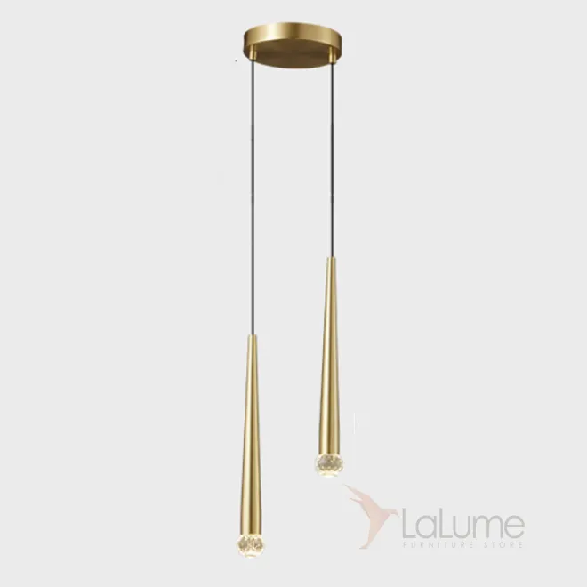 Готовая комбинация подвесных светодиодных светильников с плафонами удлиненной конической формы и декором в виде хрустальных камней MAGRIT LUX MORE L2 Brass