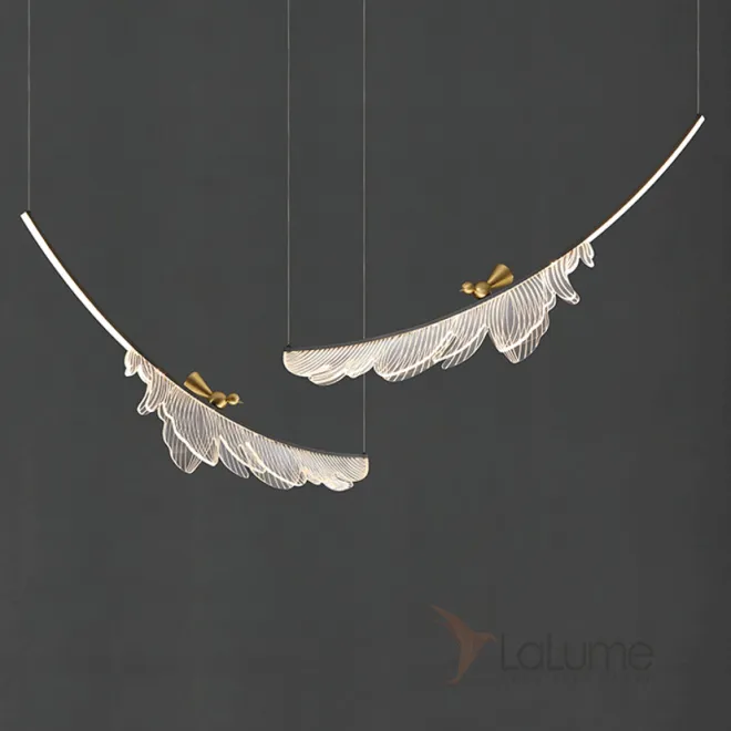 Готовая комбинация подвесных светодиодных светильников с листовидными плафонами и декоративными птицами из металла COLIBRI COMBO L157