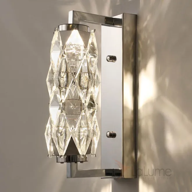 Серия настенных светодиодных светильников с витым многогранным плафоном из хрусталя в хромированном держателе ROYAL H32