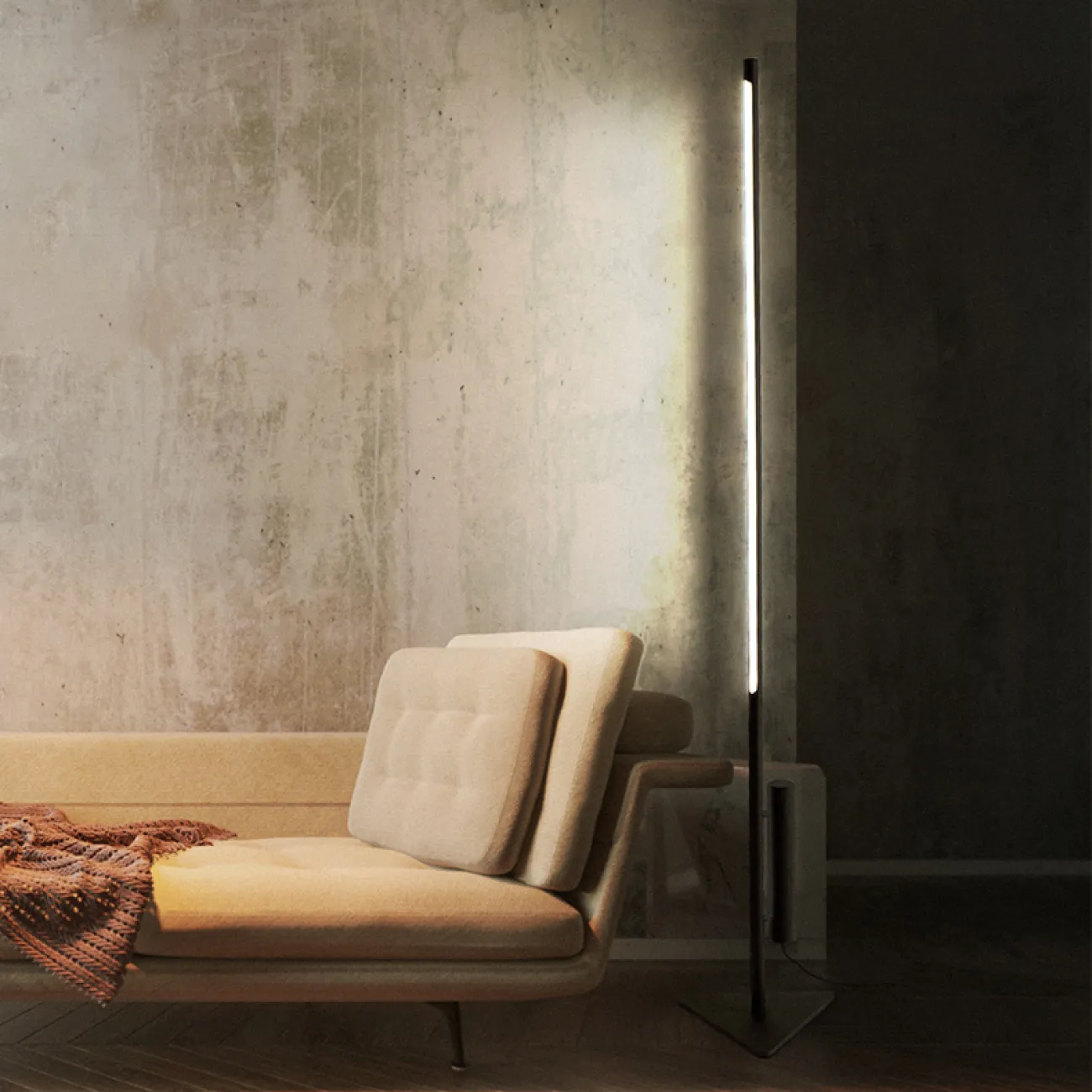 Напольная лампа с прямоугольной LED-панелью на вытянутом трубчатом корпусе с треугольным основанием MAIFRID 4000К