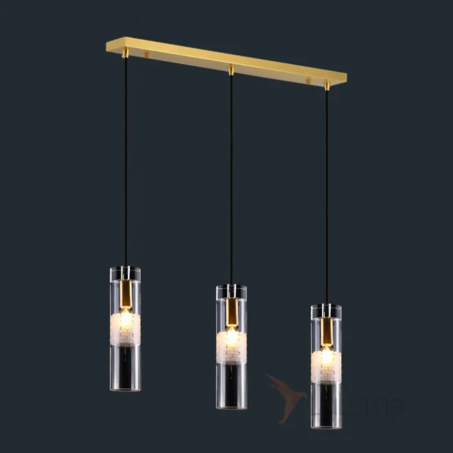 Готовая комбинация подвесных светильников с цилиндрическими плафонами из хрусталя с декоративной пузырьковой гравировкой белого цвета GESINA TRIO