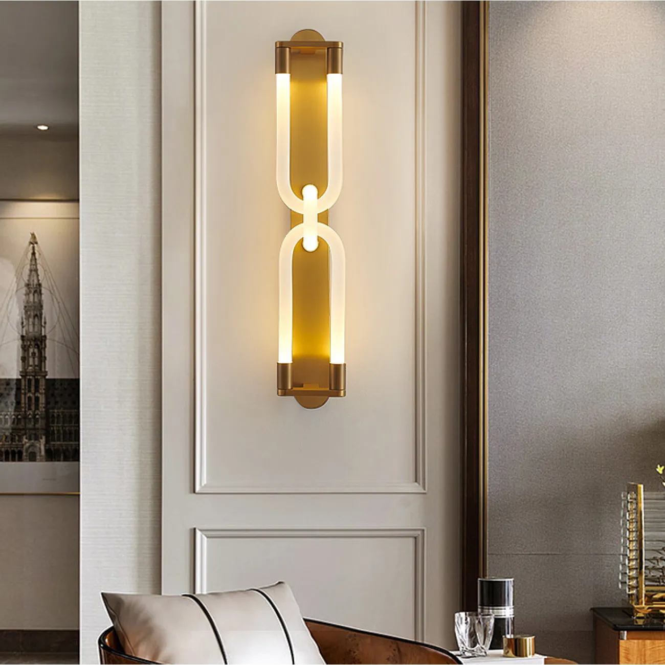 Серия настенных светодиодных светильников со скрещенными трубчатыми плафонами дугообразной формы GALAXY H100 Chrome